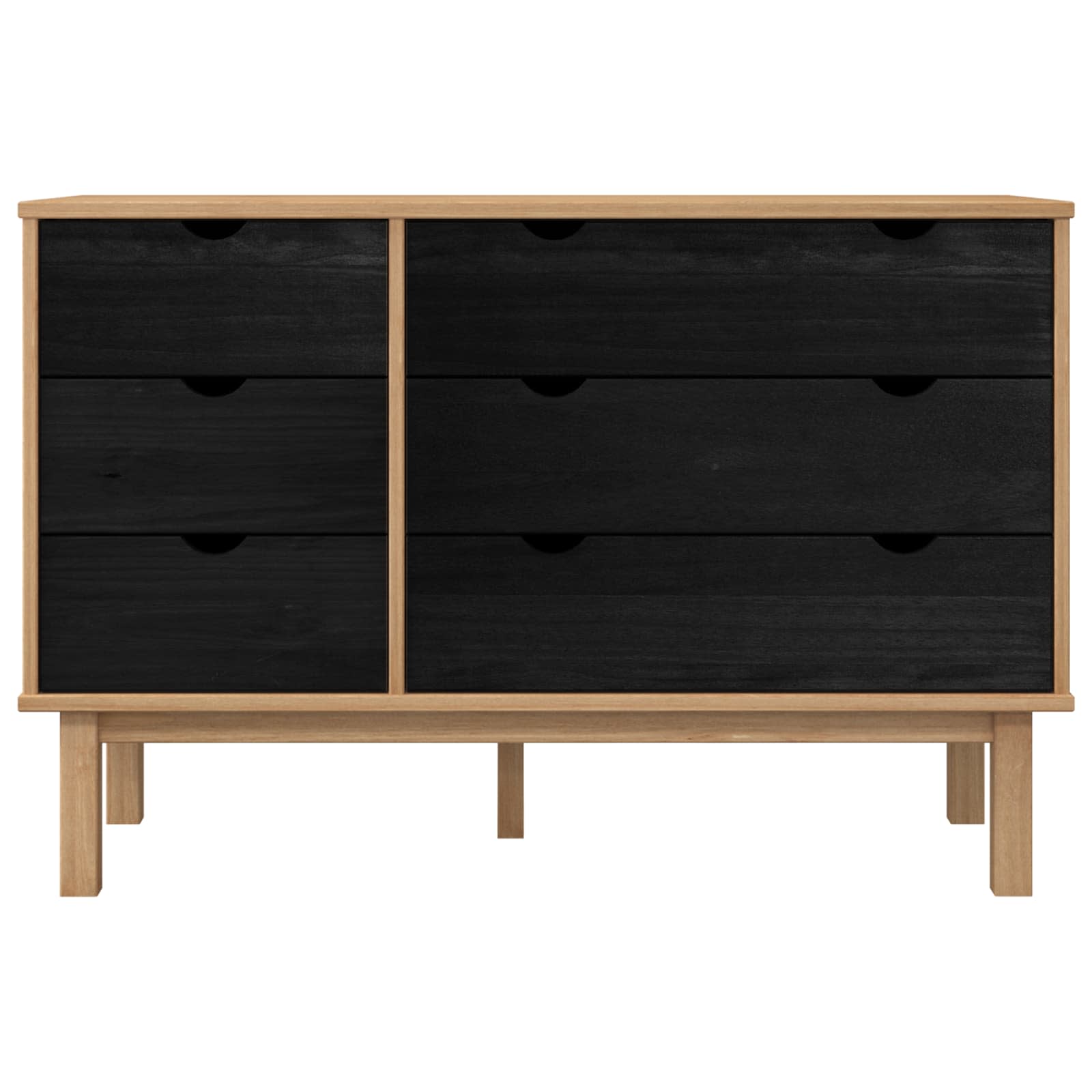 vidaXL Drawer Cabinet OTTA Black 111 x 43 x 73.5 cm Solid Pine Wood 5