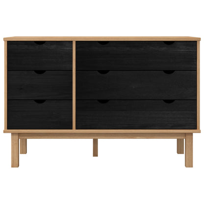 vidaXL Drawer Cabinet OTTA Black 111 x 43 x 73.5 cm Solid Pine Wood 5