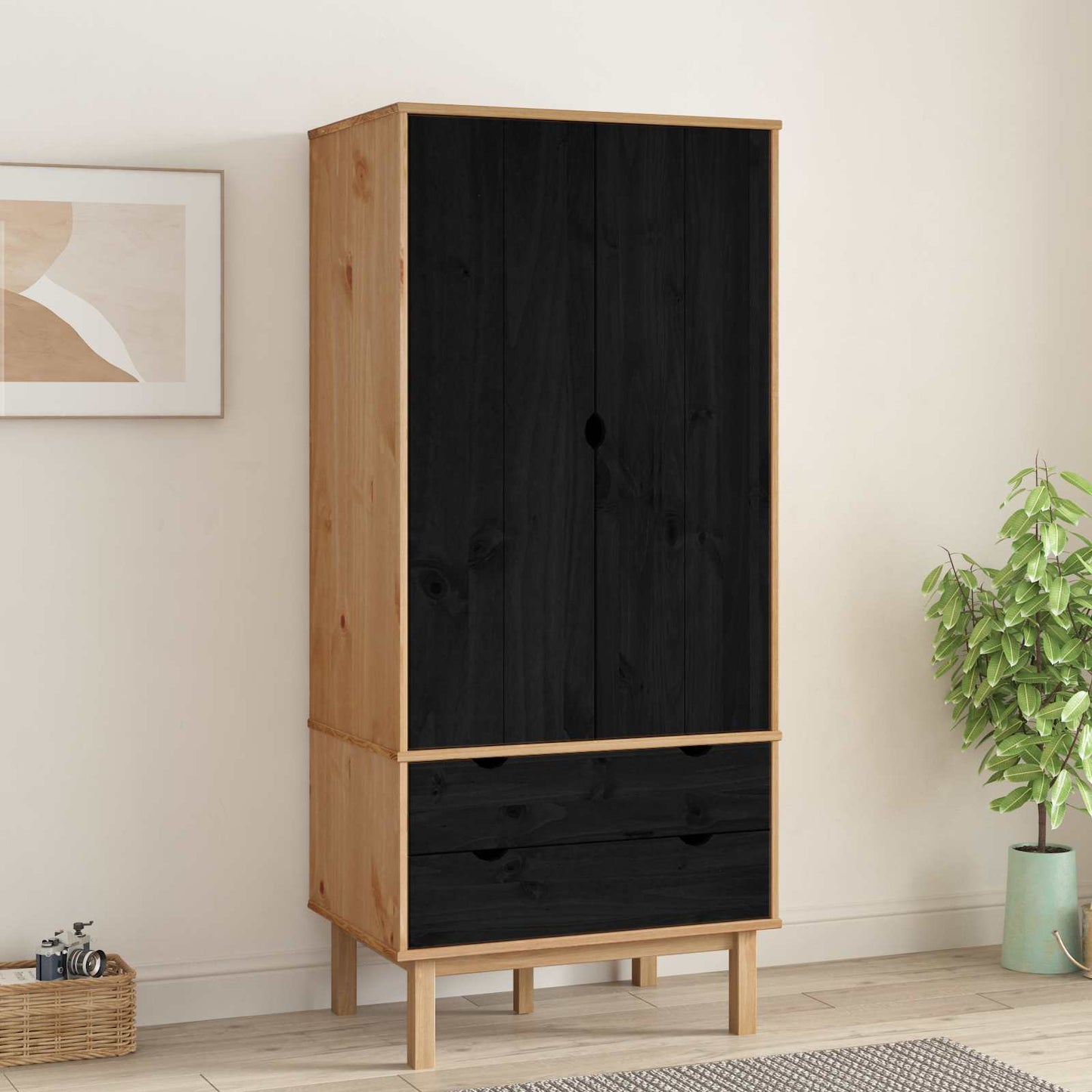 vidaXL Wardrobe OTTA Black 76.5 x 53 x 172 cm Solid Pine Wood 1