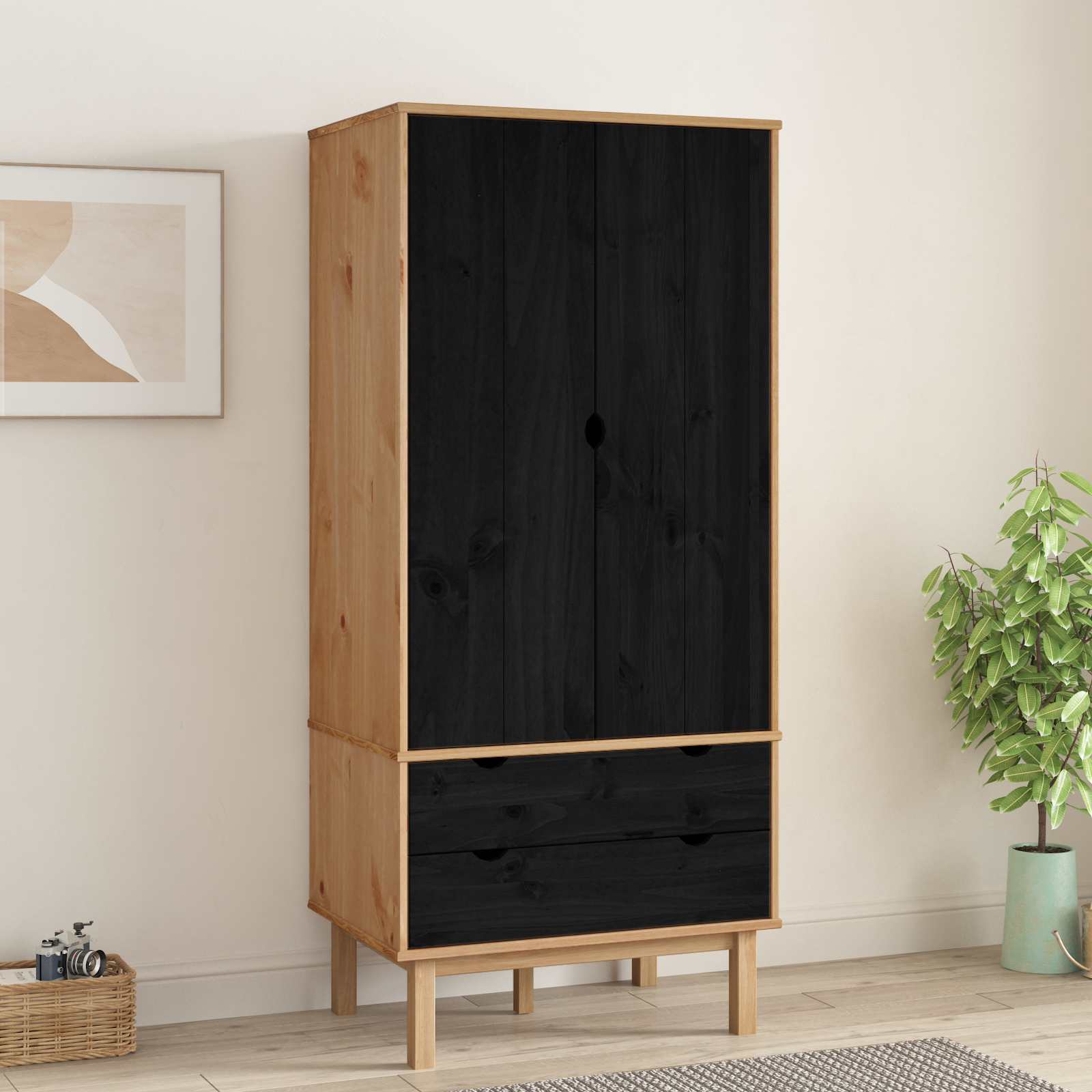 vidaXL Wardrobe OTTA Black 76.5 x 53 x 172 cm Solid Pine Wood 1