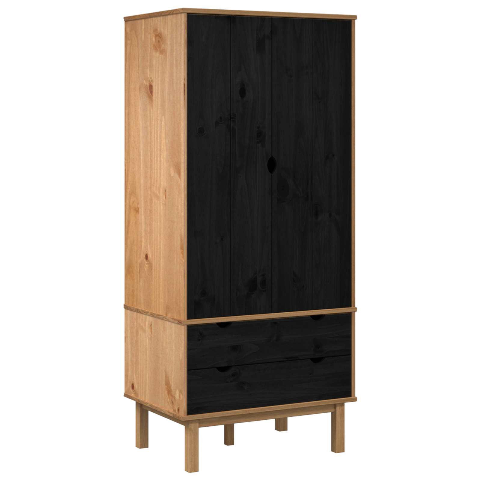 vidaXL Wardrobe OTTA Black 76.5 x 53 x 172 cm Solid Pine Wood 2