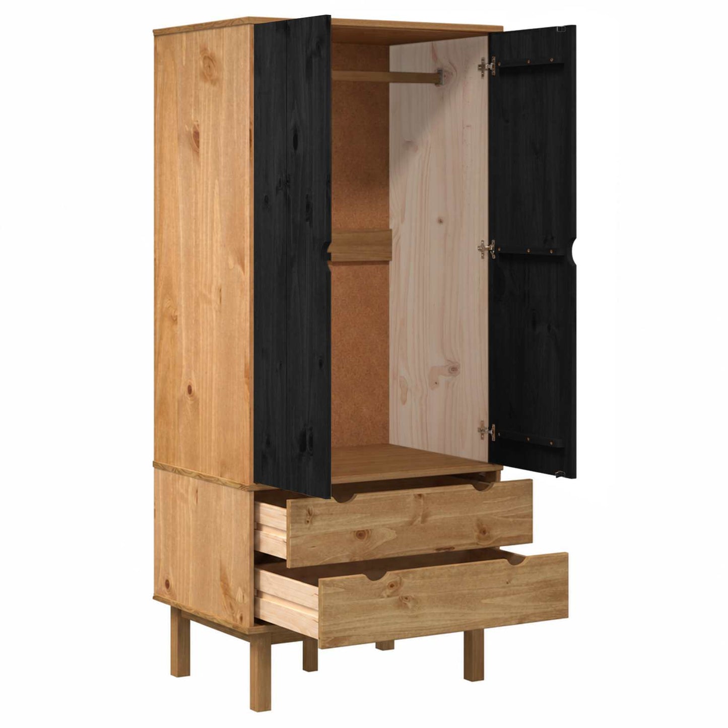 vidaXL Wardrobe OTTA Black 76.5 x 53 x 172 cm Solid Pine Wood 3