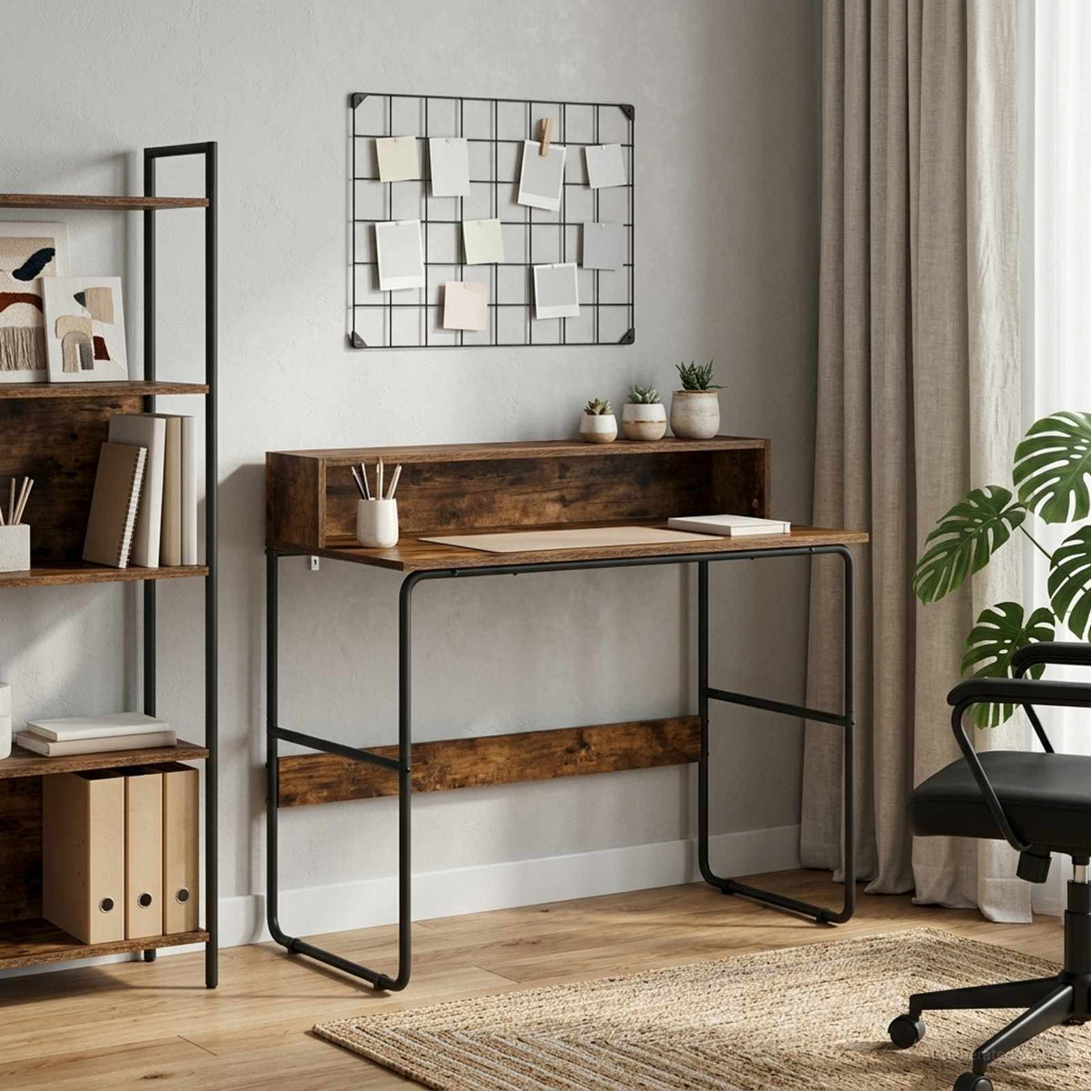 Desk with Storage Smoked oak 100 x 50 x 91 cm