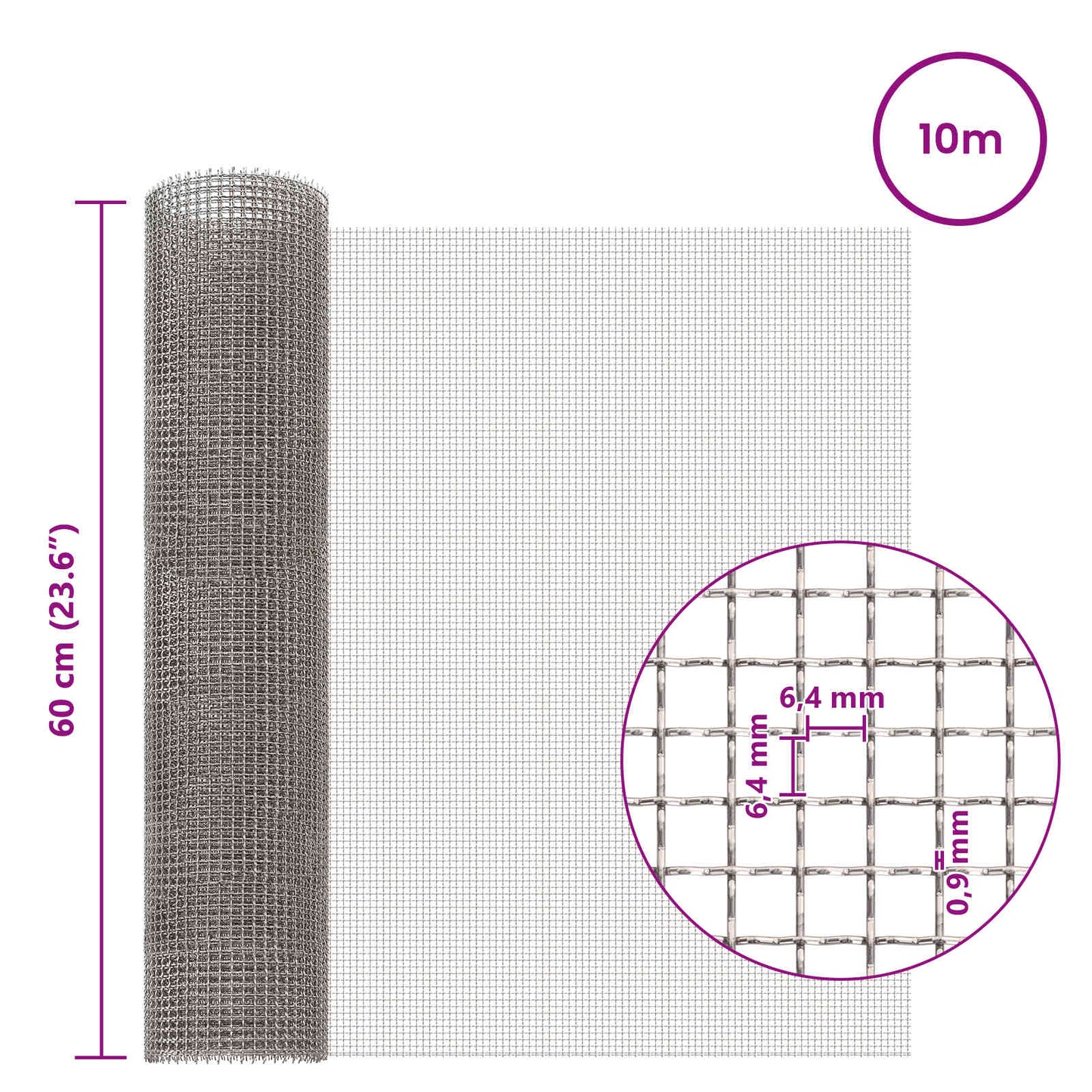 vidaXL Mesh Screen 60 x 1000 cm 3 Mesh Stainless Steel 201 Silver 6