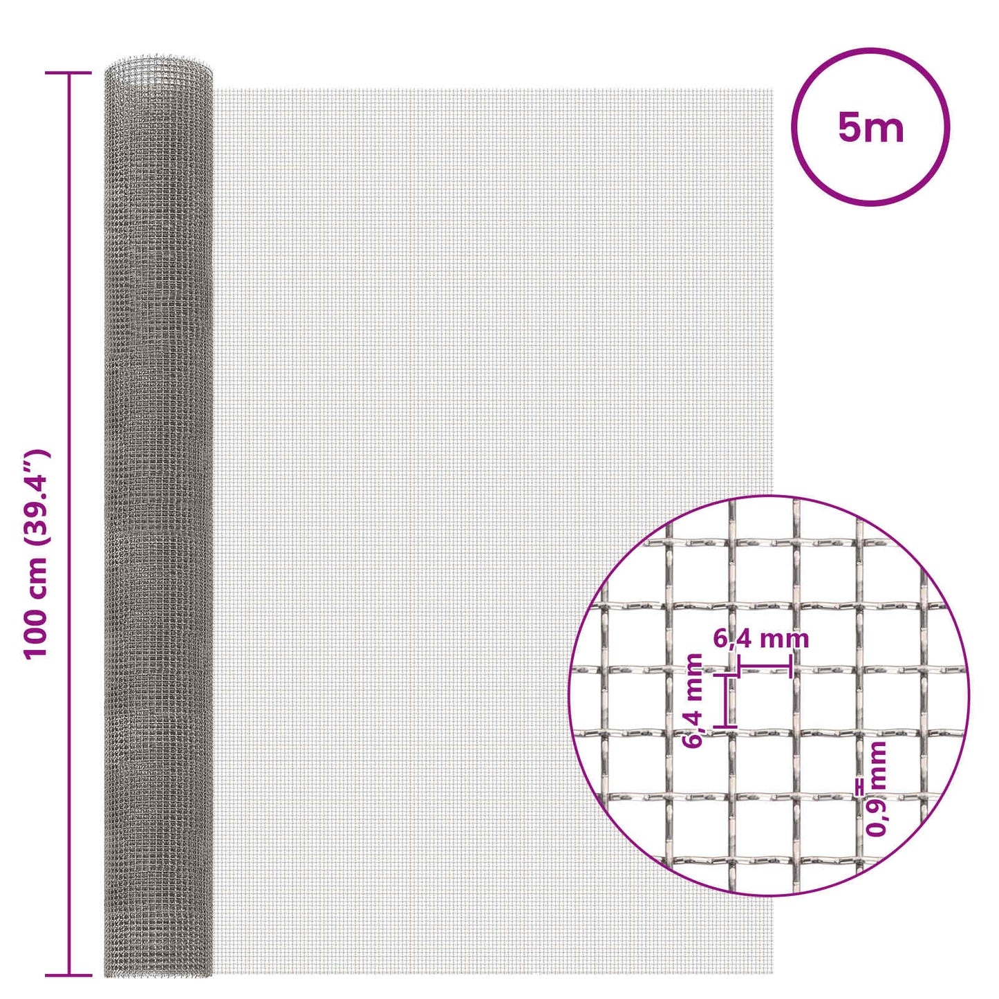 vidaXL Mesh Screen 100 x 500 cm 3 Mesh Stainless Steel 201 Silver 6