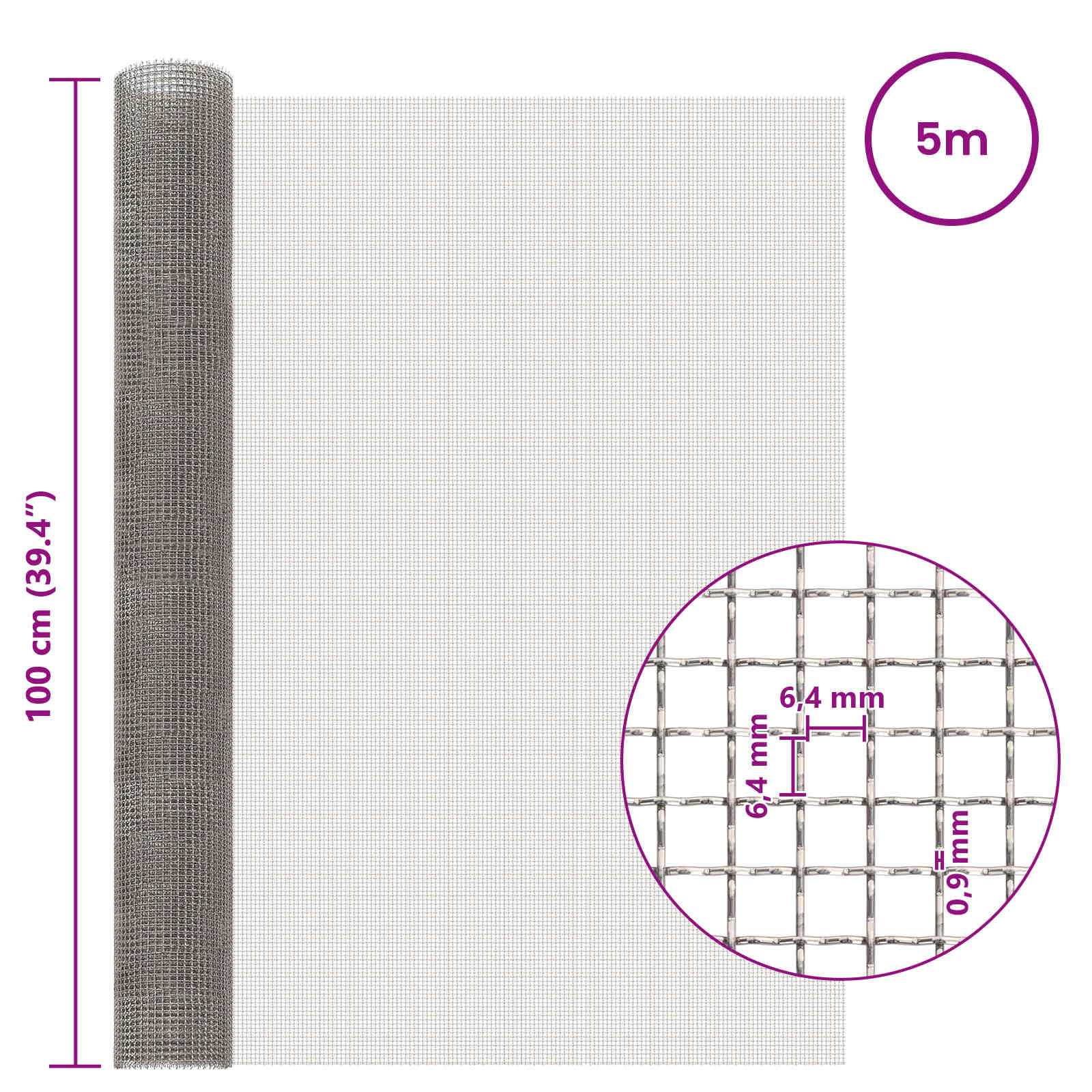vidaXL Mesh Screen 100 x 500 cm 3 Mesh Stainless Steel 201 Silver 6