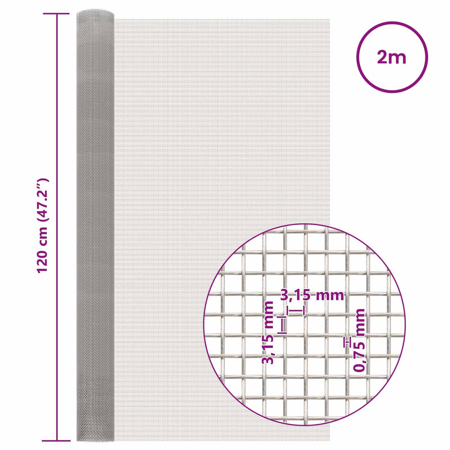 vidaXL Mesh Screen 120 x 200 cm 6 Mesh Stainless Steel 201 Silver 6