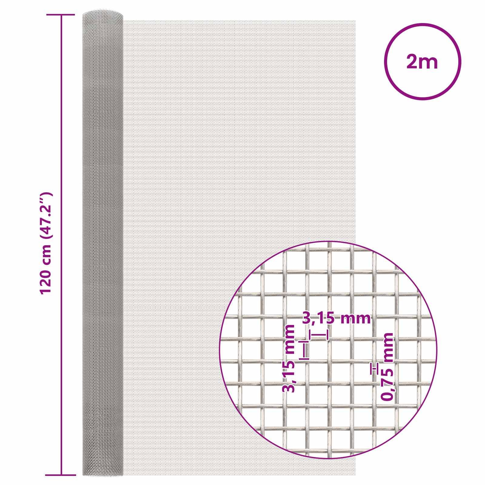vidaXL Mesh Screen 120 x 200 cm 6 Mesh Stainless Steel 201 Silver 6