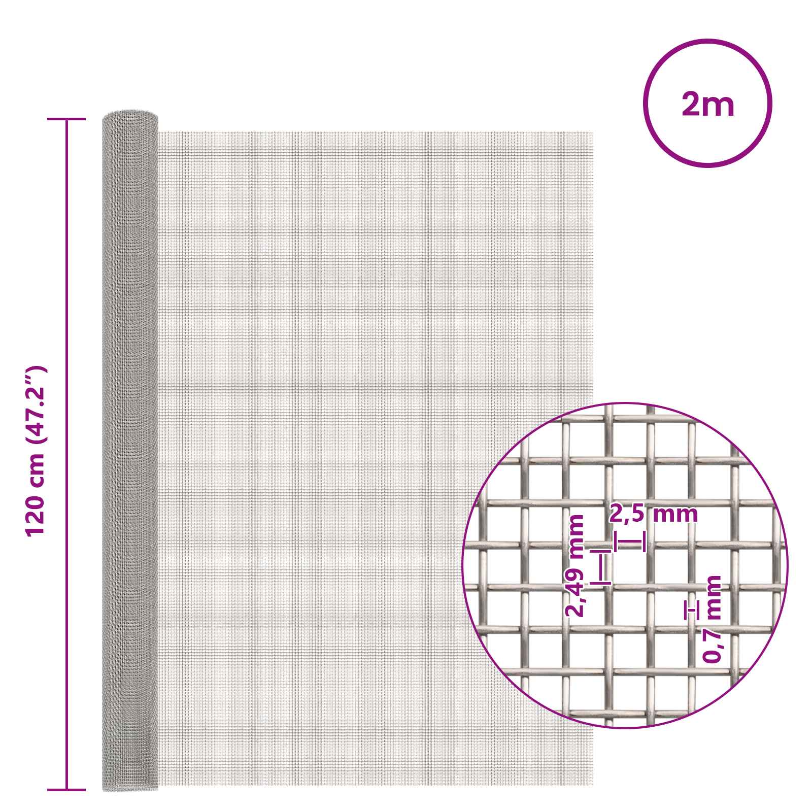 vidaXL Mesh Screen 120 x 200 cm 8 Mesh Stainless Steel 201 Silver 6