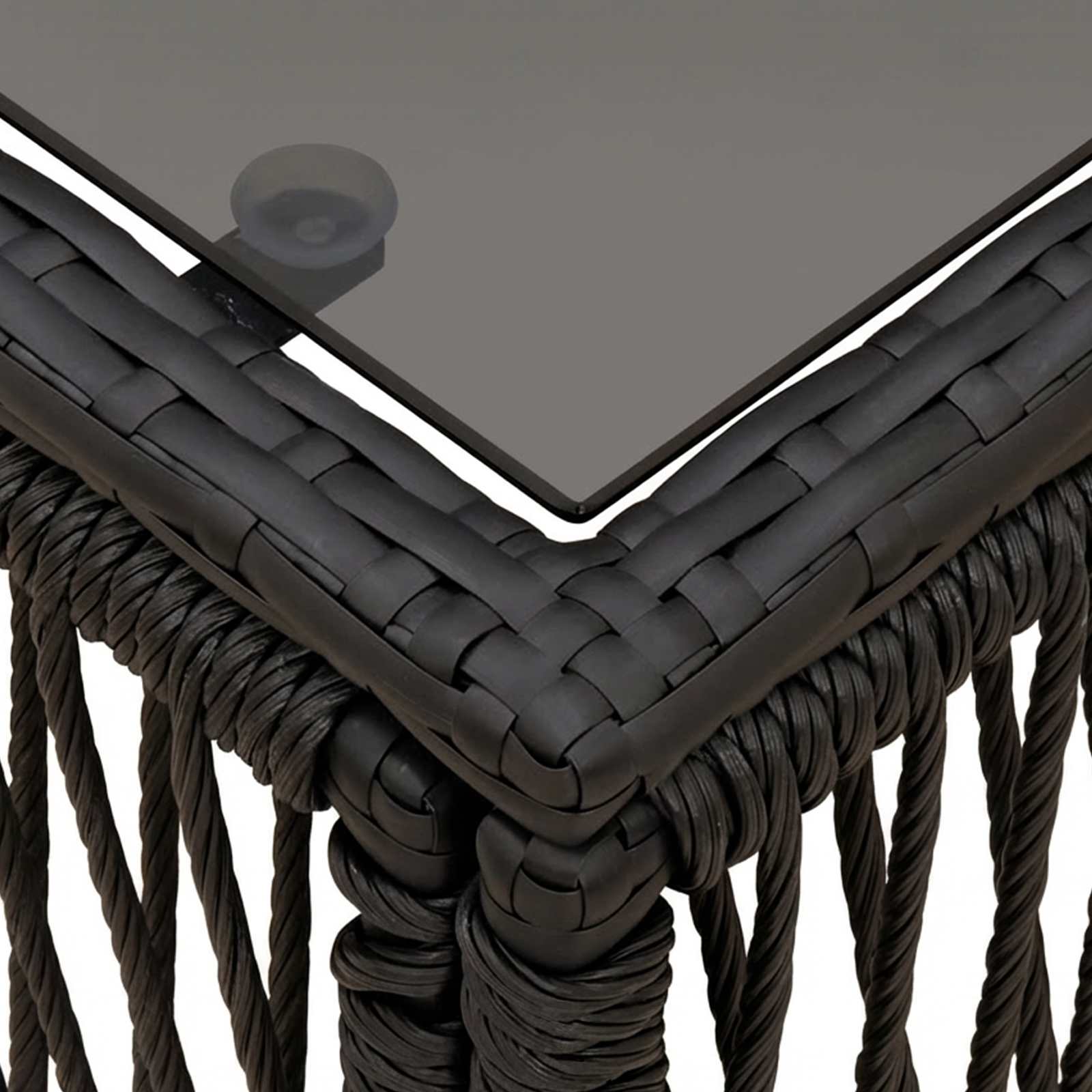 vidaXL Garden Table Black 55 x 55 x 37 cm PE Rattan and Glass 6