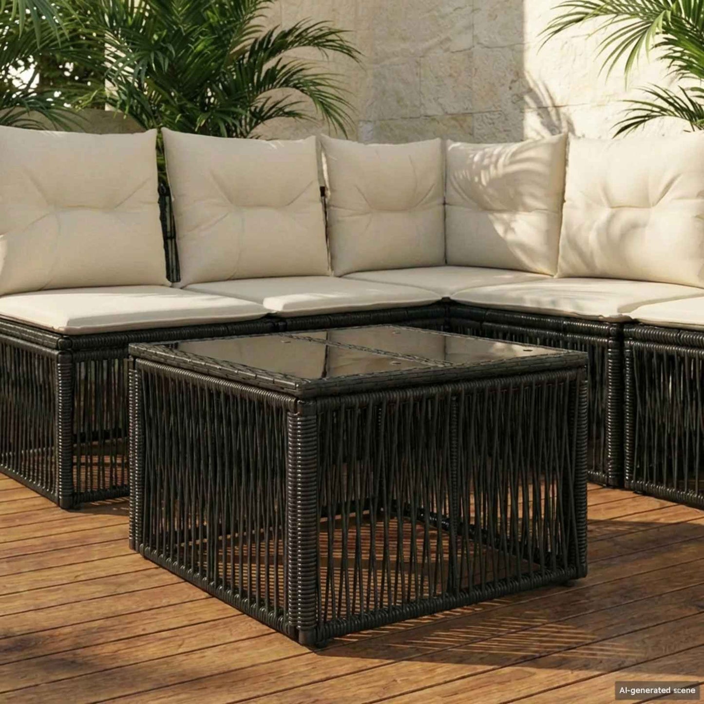 vidaXL Garden Table Black 55 x 55 x 37 cm PE Rattan and Glass 1
