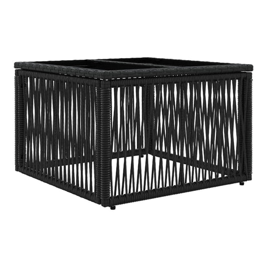 Garden Table 55 x 55 x 37 cm PE Rattan and Glass Black Glass and twist rattan