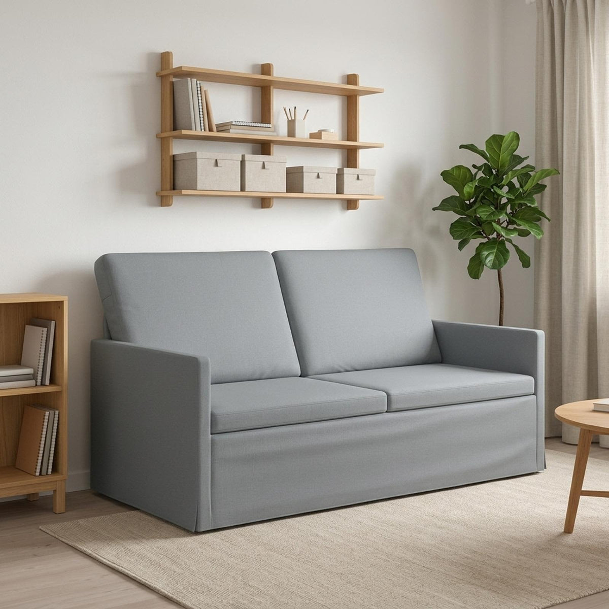2 Seater Sofa 150 x 81 x 82 cm Fabric 140 cm Light grey