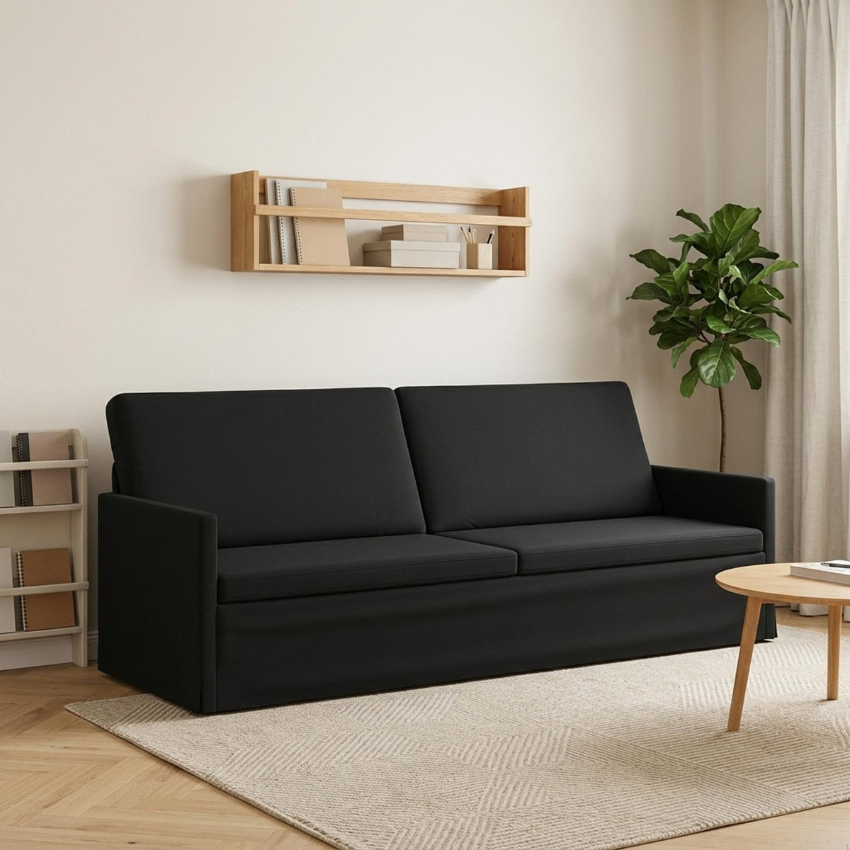 3 Seater Sofa 220 x 81 x 82 cm Velvet 210 cm Black