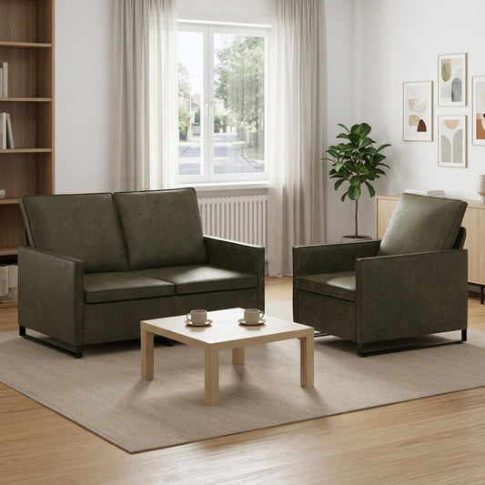 Sofa Set 2 pcs Faux Suede Fabric Army green 1-Seater + 2-Seater (120 cm)
