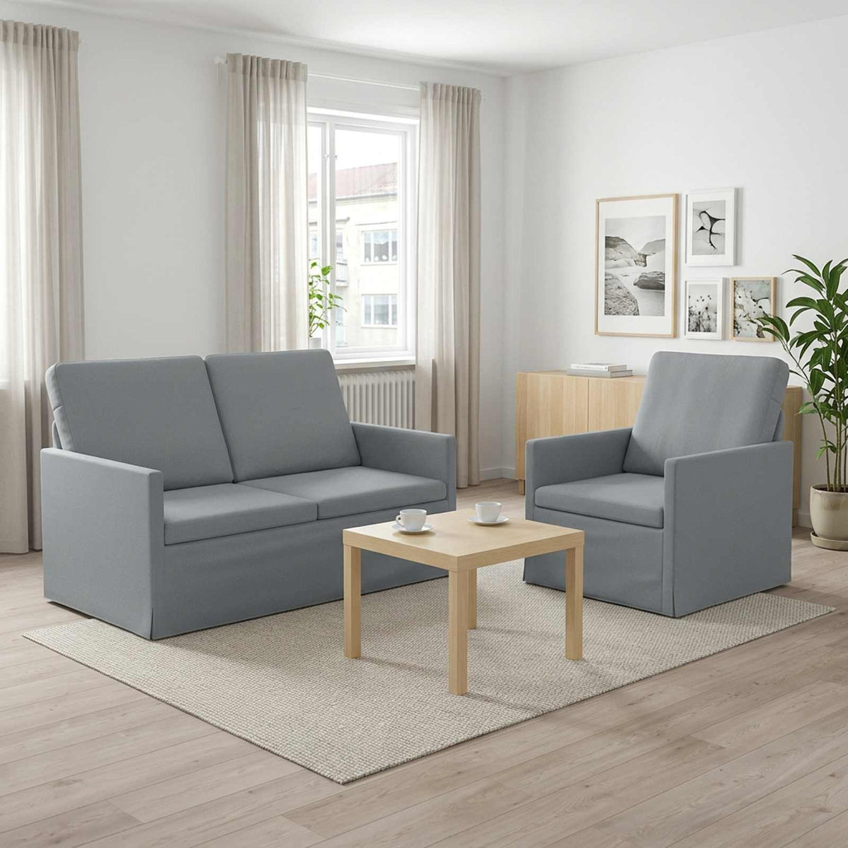 Sofa Set 2 pcs Fabric 1-Seater + 2-Seater (120 cm) Light grey
