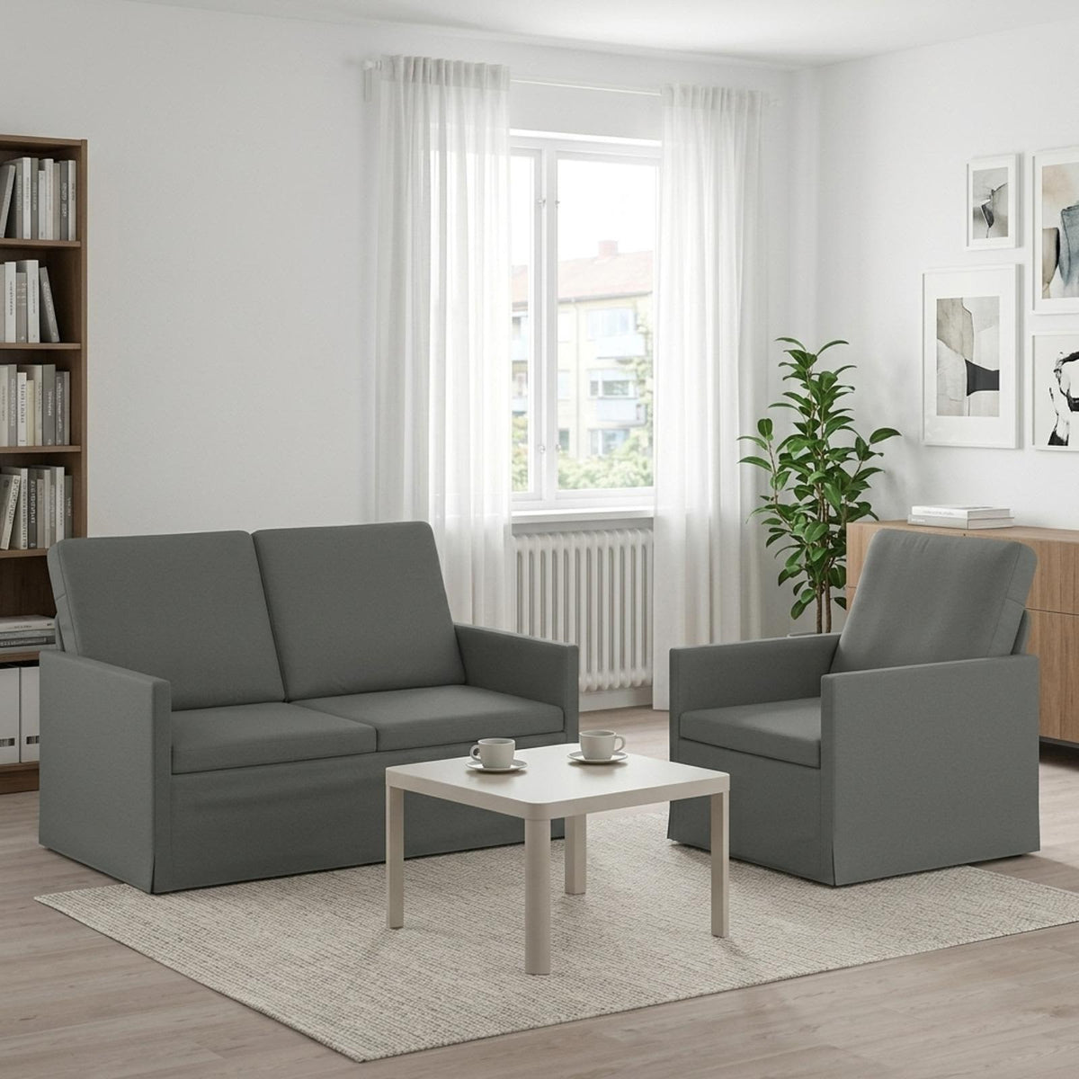 Sofa Set 2 pcs Fabric 1-Seater + 2-Seater (120 cm) Dark grey