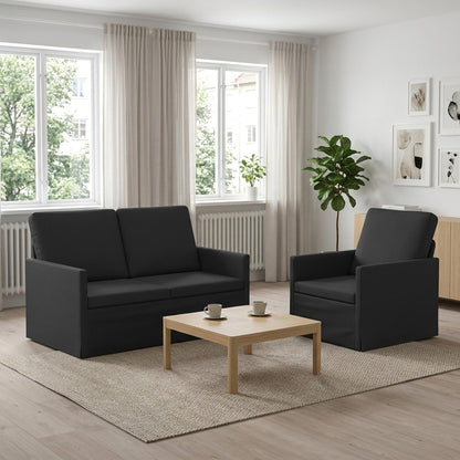 Sofa Set 2 pcs Fabric 1-Seater + 2-Seater (120 cm) Black