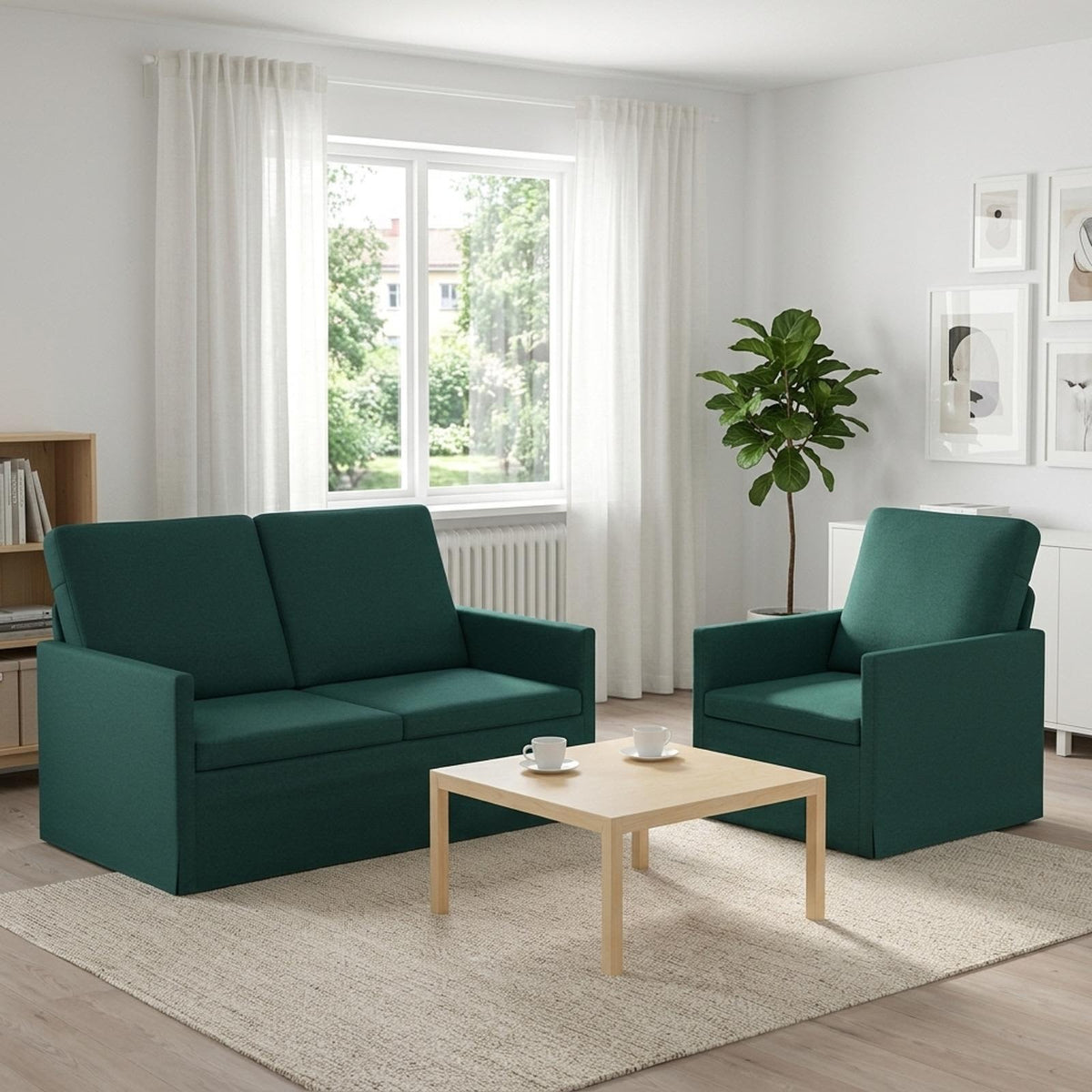 Sofa Set 2 pcs Fabric 1-Seater + 2-Seater (120 cm) Dark green
