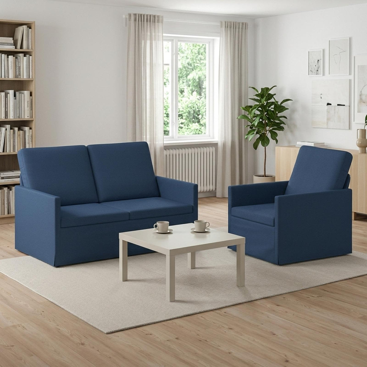 Sofa Set 2 pcs Fabric 1-Seater + 2-Seater (120 cm) Blue