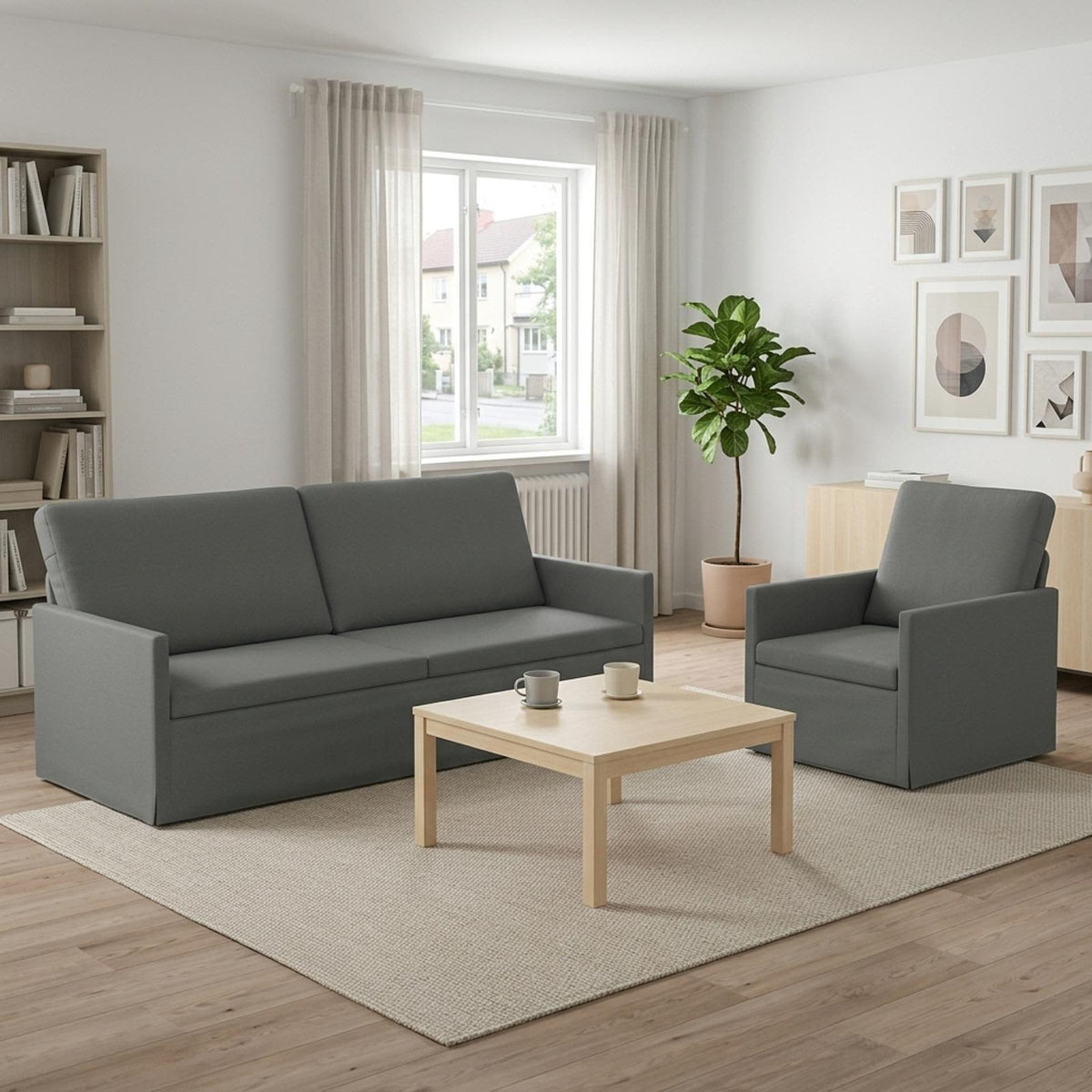 Sofa Set 2 pcs Fabric 1-Seater + 3-Seater (180 cm) Dark grey