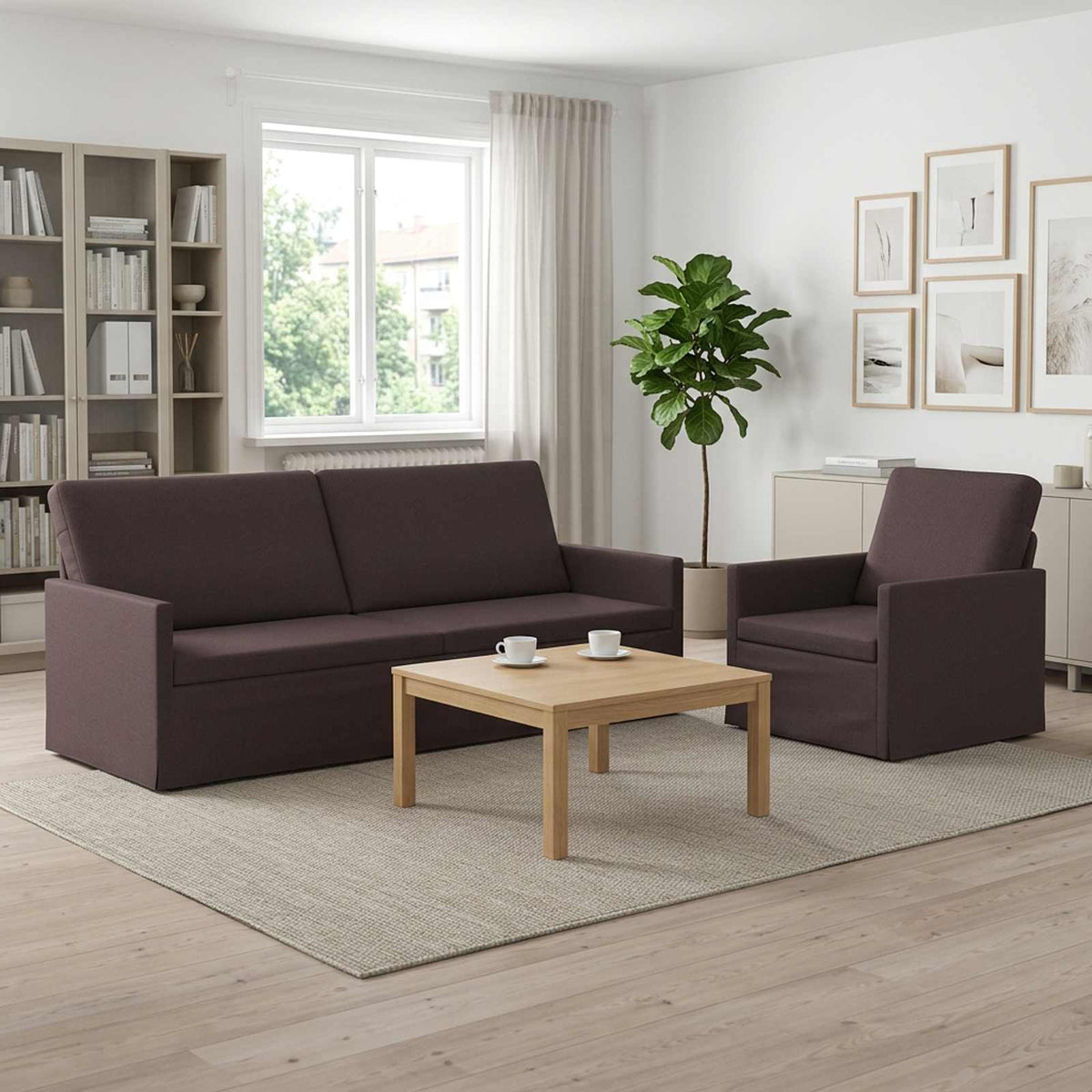 Sofa Set 2 pcs Fabric 1-Seater + 3-Seater (180 cm) Dark brown