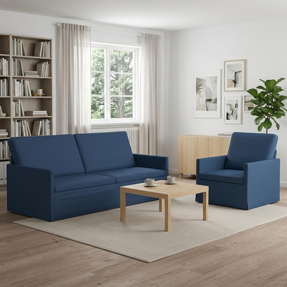 Sofa Set 2 pcs Fabric 1-Seater + 3-Seater (180 cm) Blue