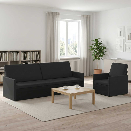 Sofa Set 2 pcs Fabric 1-Seater + 3-Seater (210 cm) Black