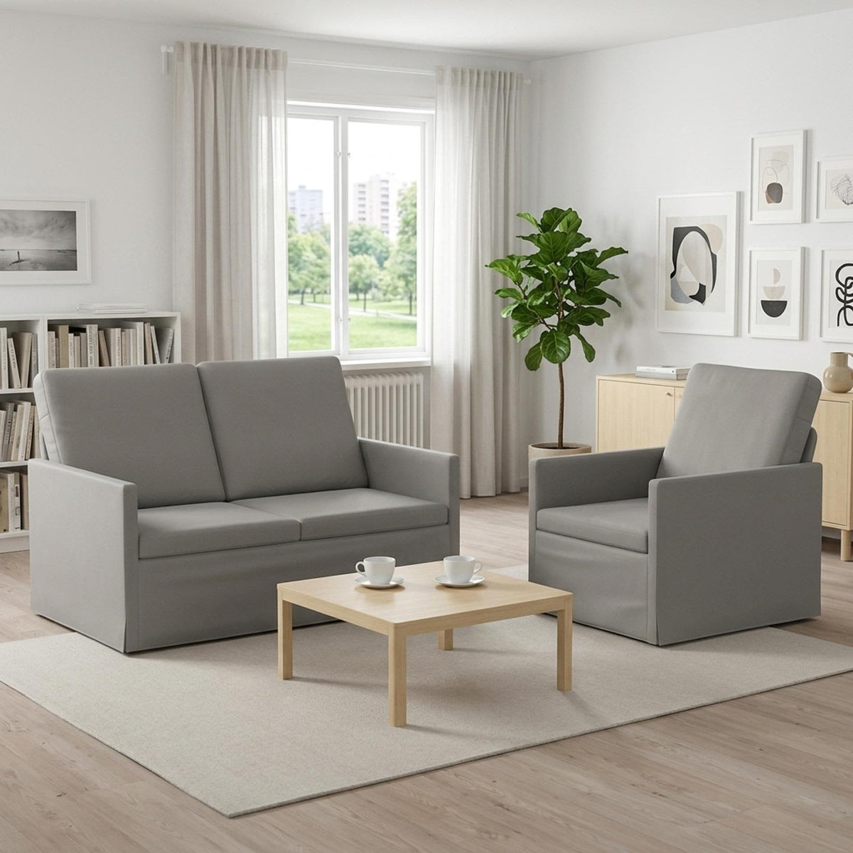 Sofa Set 2 pcs Velvet 1-Seater + 2-Seater (120 cm) Light grey