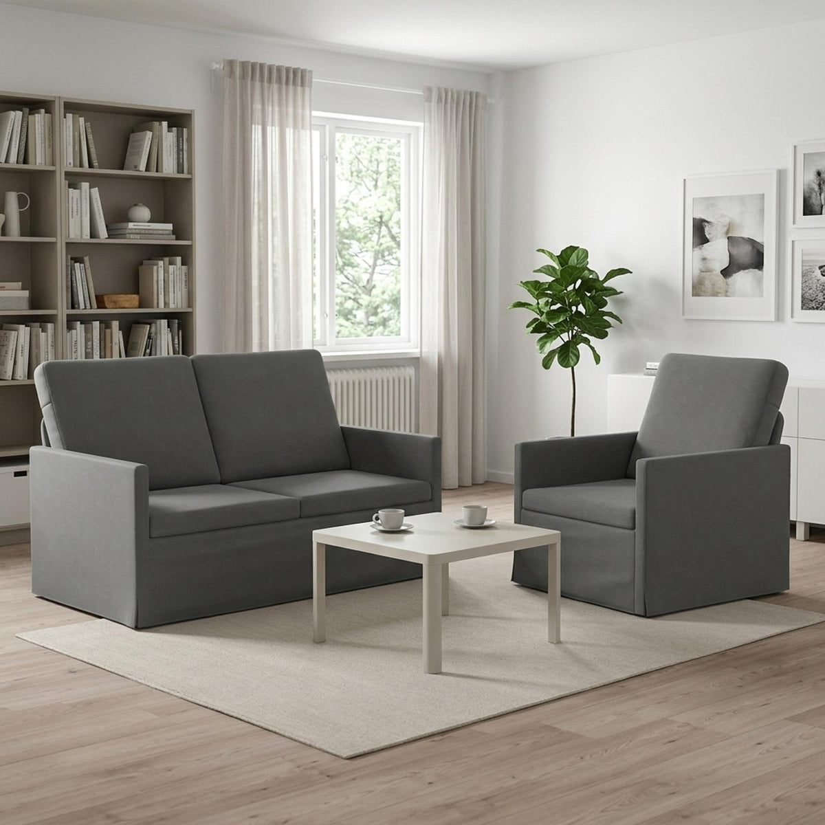 Sofa Set 2 pcs Velvet 1-Seater + 2-Seater (120 cm) Dark grey