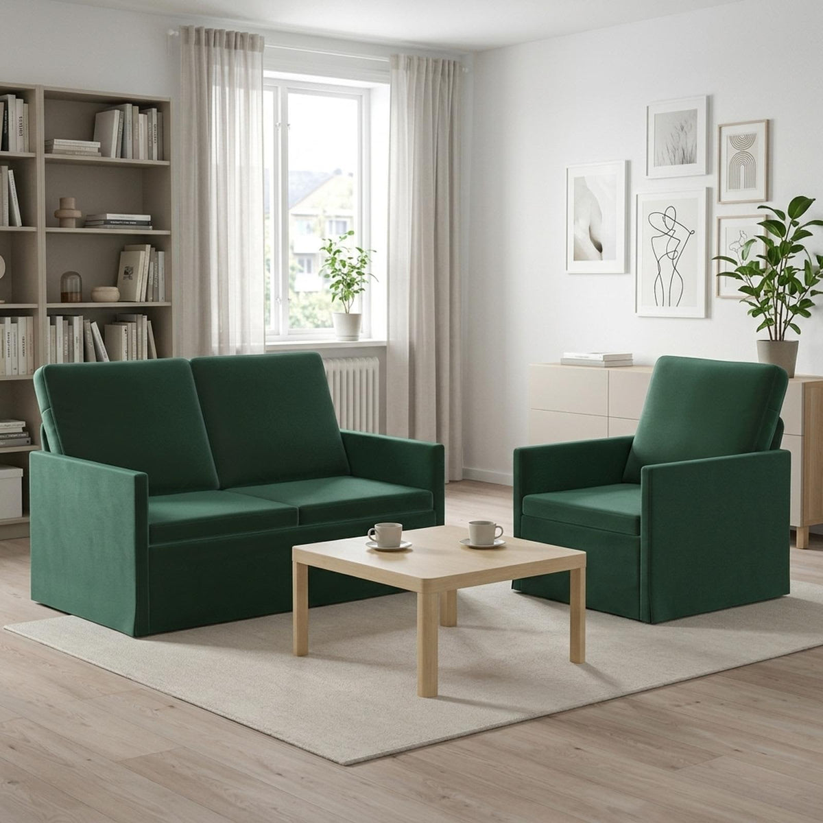Sofa Set 2 pcs Velvet 1-Seater + 2-Seater (120 cm) Dark green