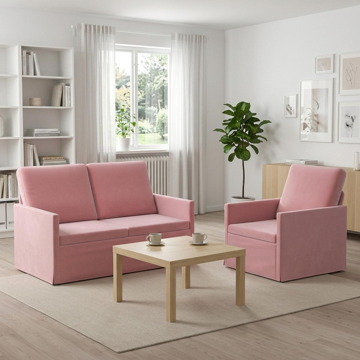 Sofa Set 2 pcs Velvet 1-Seater + 2-Seater (120 cm) Pink
