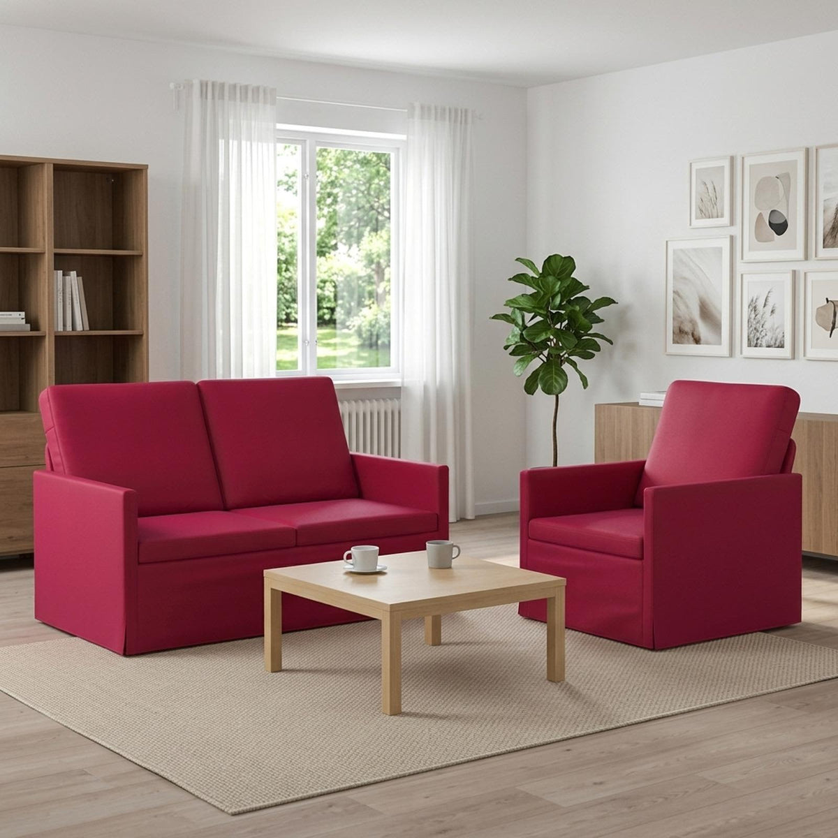 Sofa Set 2 pcs Velvet 1-Seater + 2-Seater (120 cm) Wine red