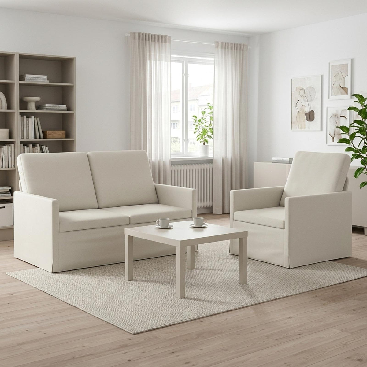Sofa Set 2 pcs Velvet 1-Seater + 2-Seater (120 cm) Cream