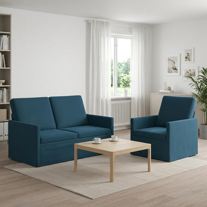 Sofa Set 2 pcs Velvet 1-Seater + 2-Seater (120 cm) Blue