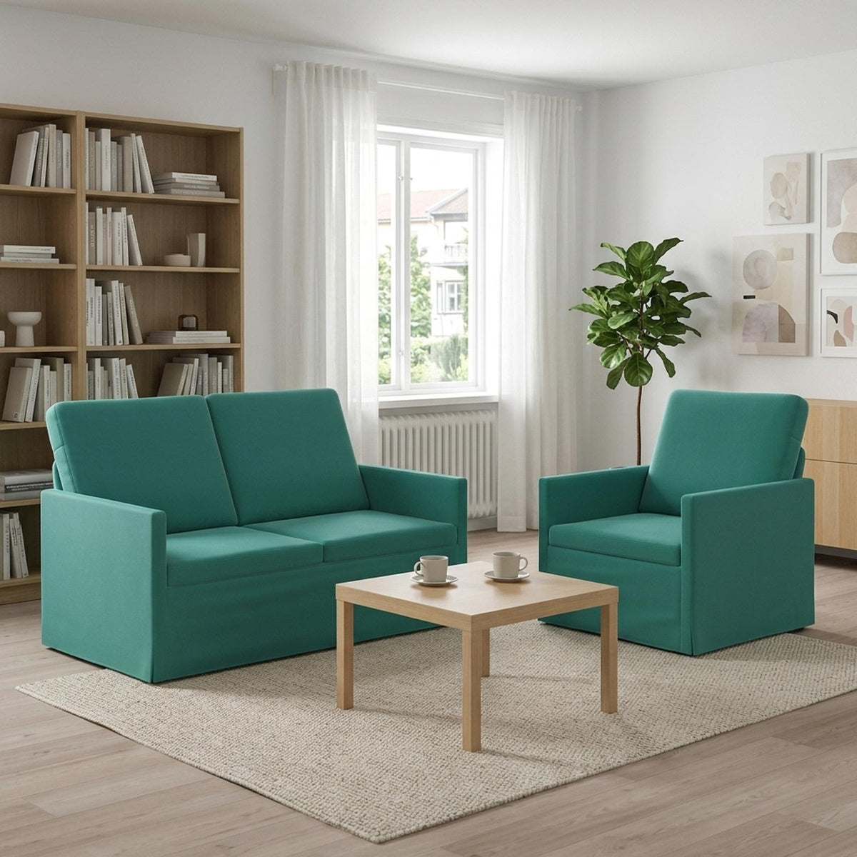 Sofa Set 2 pcs Velvet 1-Seater + 2-Seater (120 cm) Turquoise