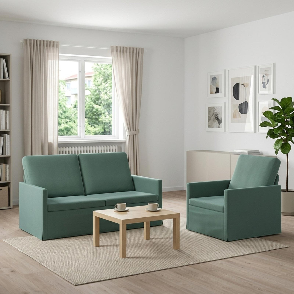 Sofa Set 2 pcs Velvet 1-Seater + 2-Seater (120 cm) Sea green