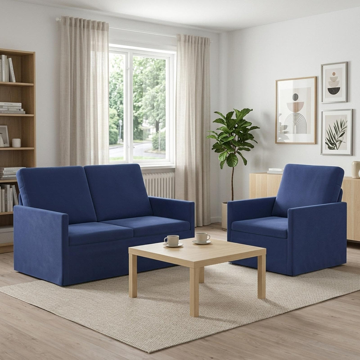 Sofa Set 2 pcs Velvet 1-Seater + 2-Seater (120 cm) Police blue