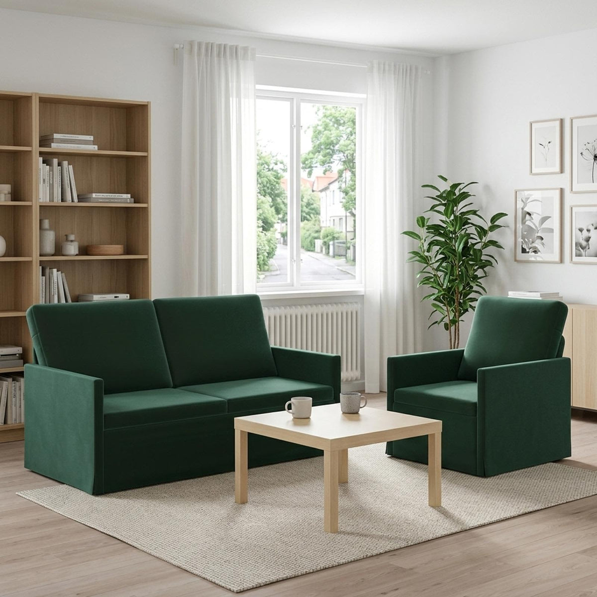 Sofa Set 2 pcs Velvet 1-Seater + 2-Seater (140 cm) Dark green