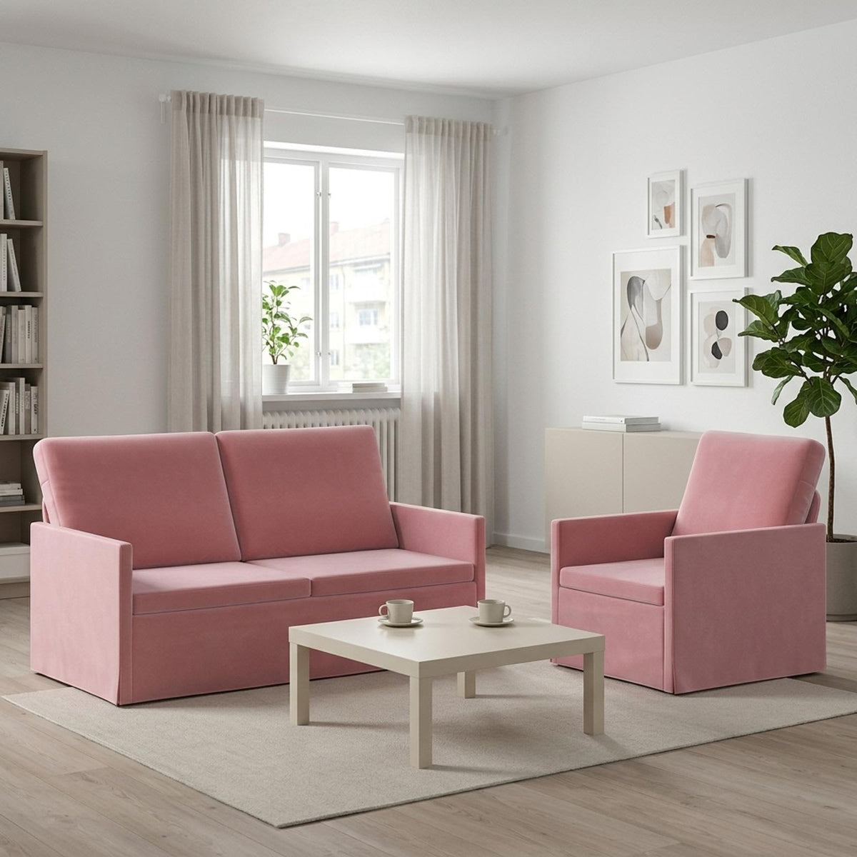 Sofa Set 2 pcs Velvet 1-Seater + 2-Seater (140 cm) Pink