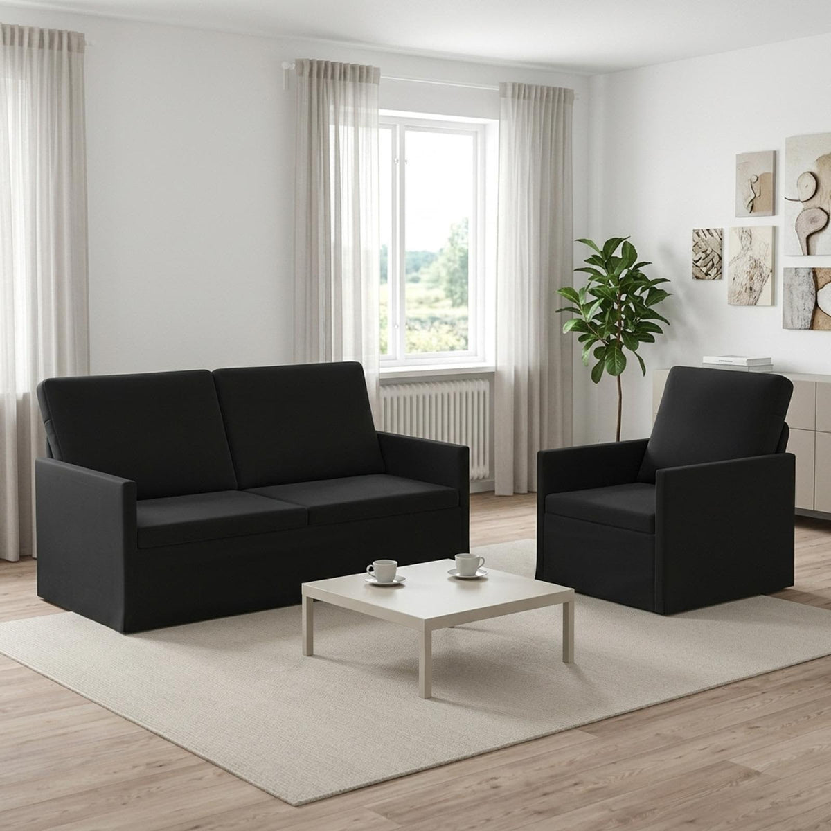 Sofa Set 2 pcs Velvet 1-Seater + 2-Seater (140 cm) Black