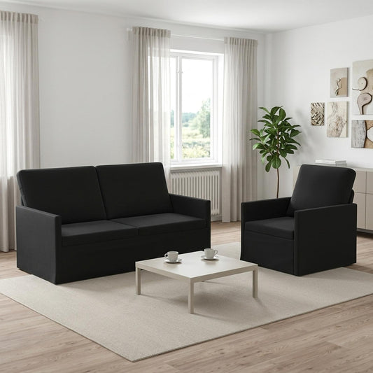 Sofa Set 2 pcs Velvet 1-Seater + 2-Seater (140 cm) Black
