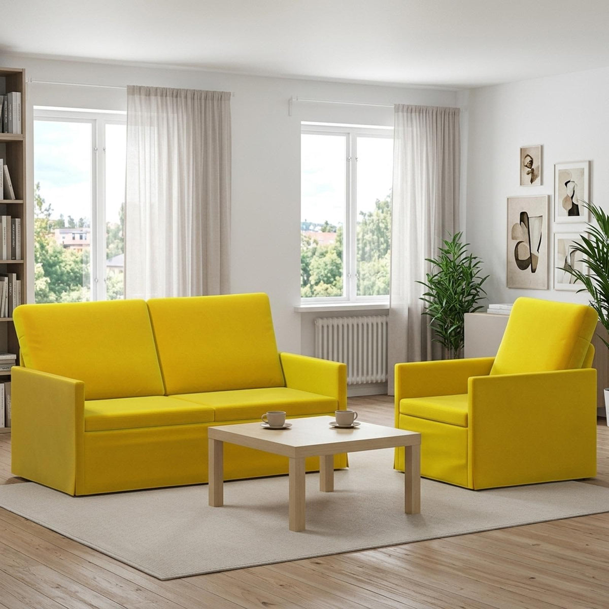 Sofa Set 2 pcs Velvet 1-Seater + 2-Seater (140 cm) Yellow