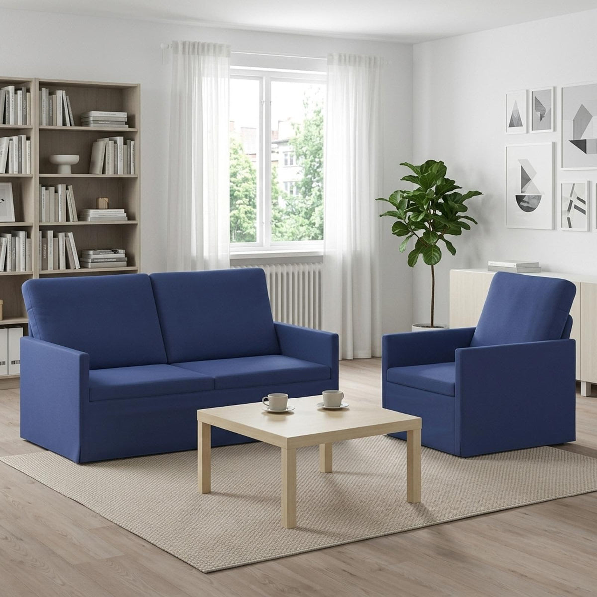 Sofa Set 2 pcs Velvet 1-Seater + 2-Seater (140 cm) Police blue