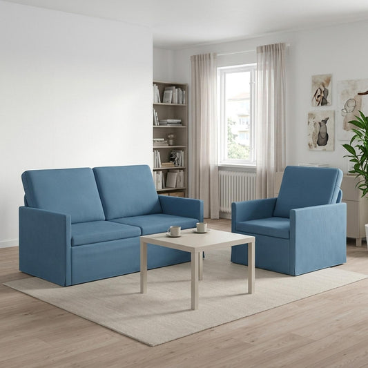 Sofa Set 2 pcs Corduroy Fabric 1-Seater + 2-Seater (120 cm) Blue