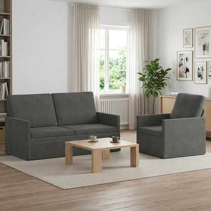 Sofa Set 2 pcs Corduroy Fabric 1-Seater + 2-Seater (140 cm) Dark grey