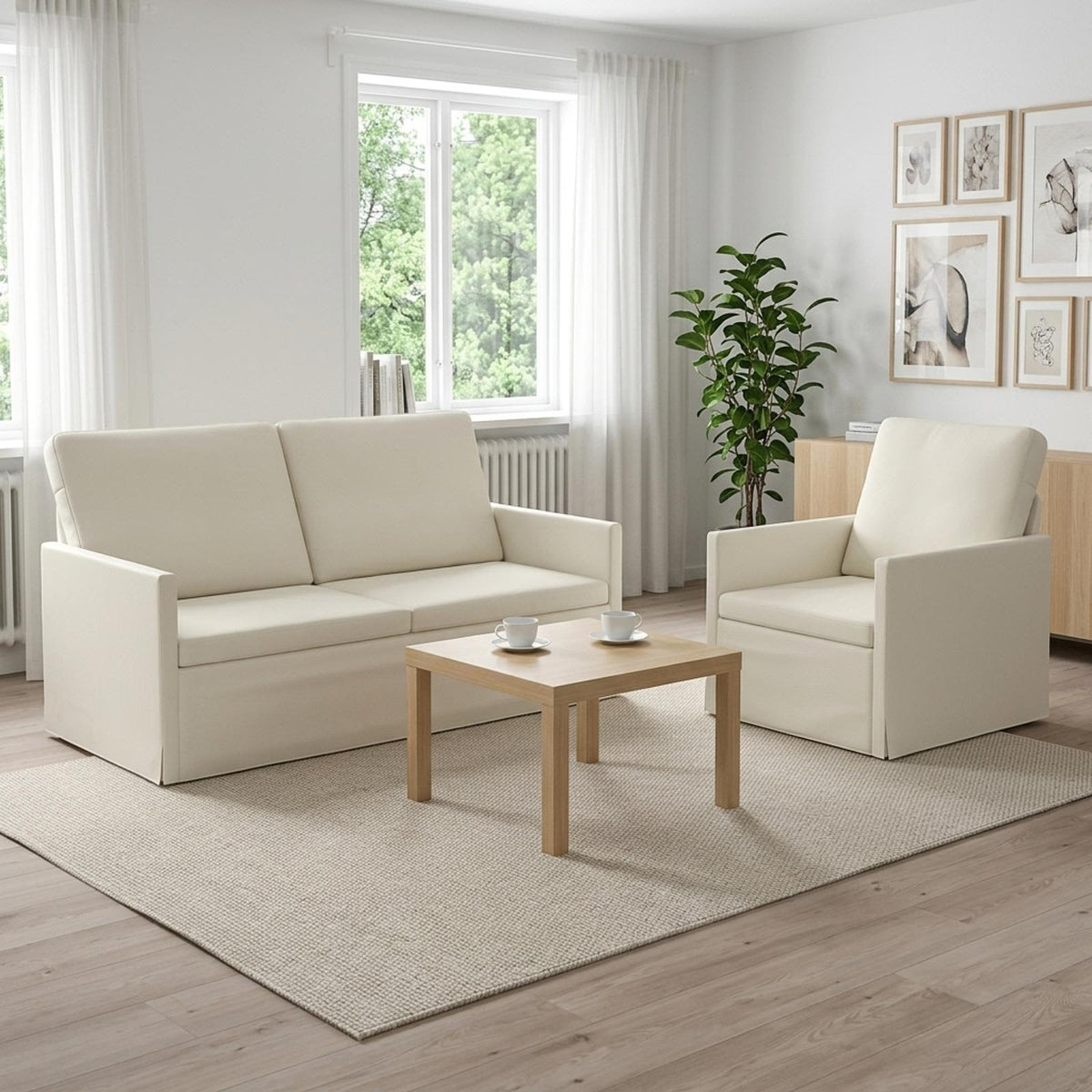 Sofa Set 2 pcs Corduroy Fabric 1-Seater + 2-Seater (140 cm) Cream