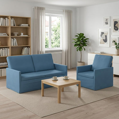 Sofa Set 2 pcs Corduroy Fabric 1-Seater + 2-Seater (140 cm) Blue
