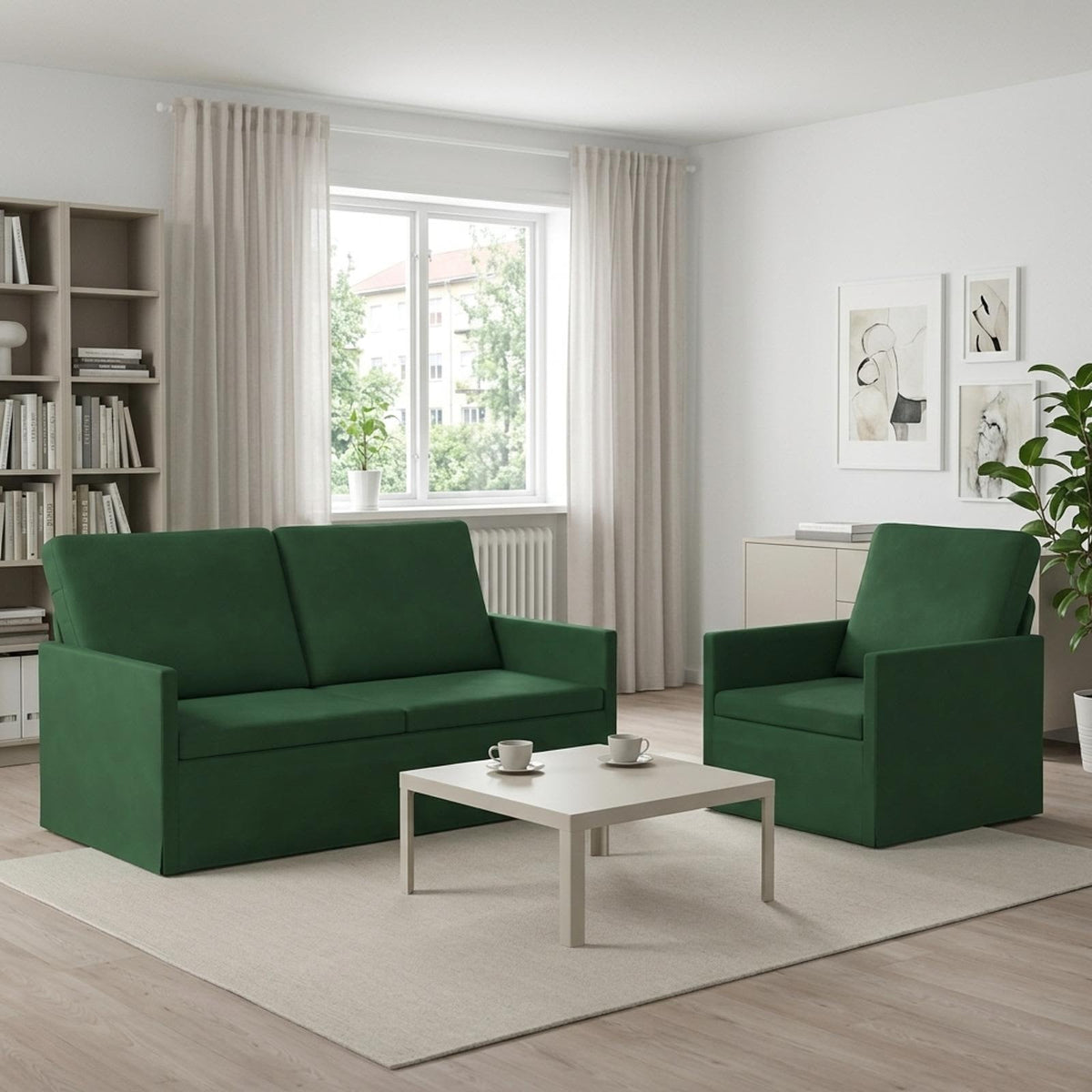 Sofa Set 2 pcs Corduroy Fabric 1-Seater + 2-Seater (140 cm) Jungle green