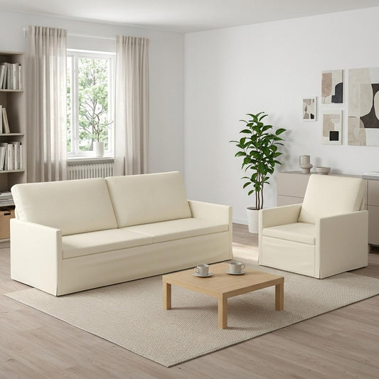 Sofa Set 2 pcs Corduroy Fabric 1-Seater + 3-Seater (180 cm) Cream